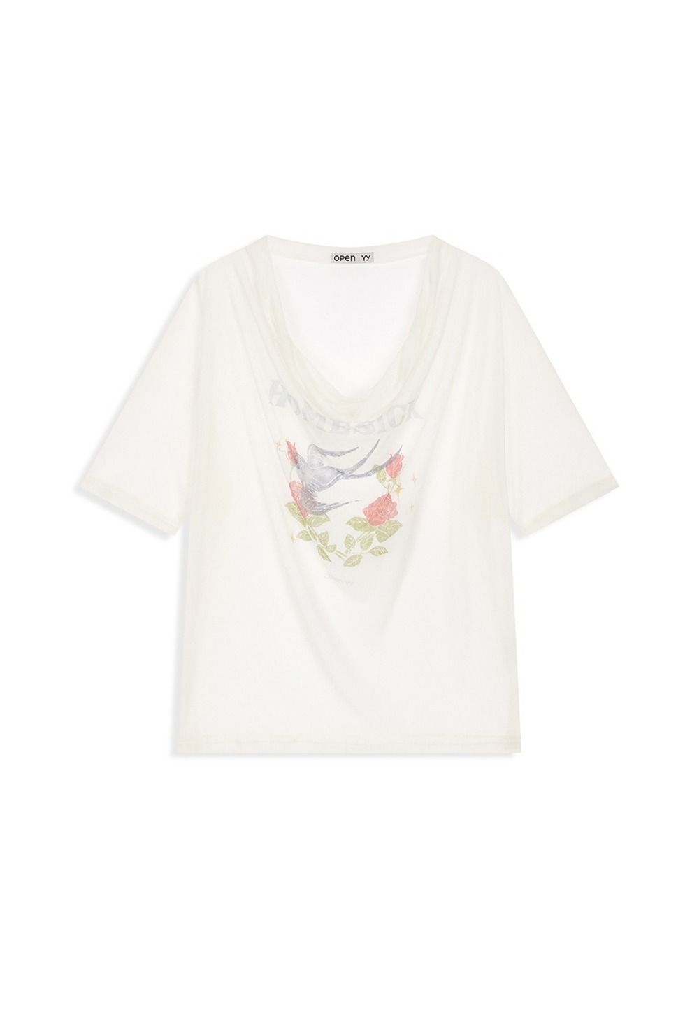 ROSE & SWALLOW COWL NECK T-SHIRT
